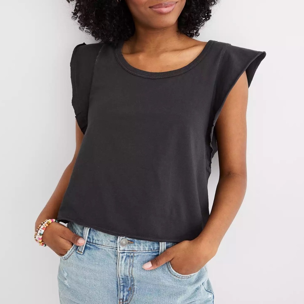 AERIE Flutter sleeve baby tshirt blk size XXL NWT